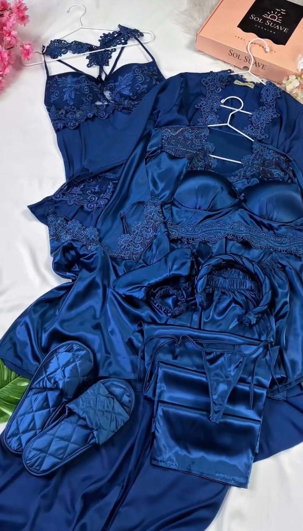 8Pc Luxury Silk Bridal Nightwear Set for Women