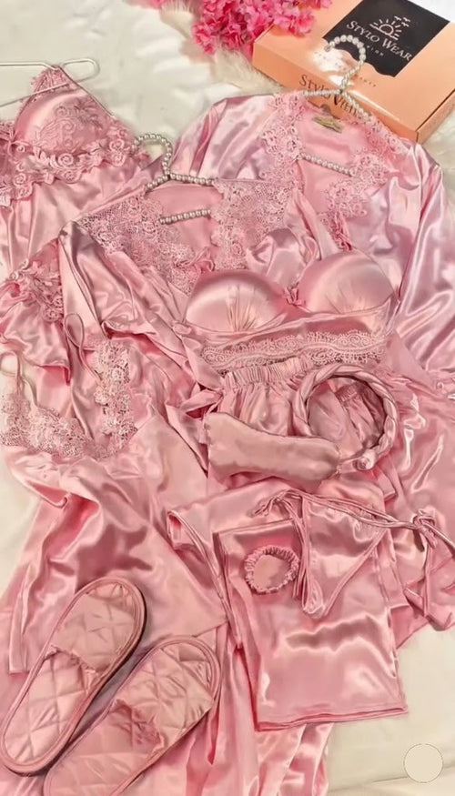 8Pc Luxury Silk Bridal Nightwear Set for Women